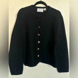 VTG 100% Wool Black Cardigan Sweater Blazer L